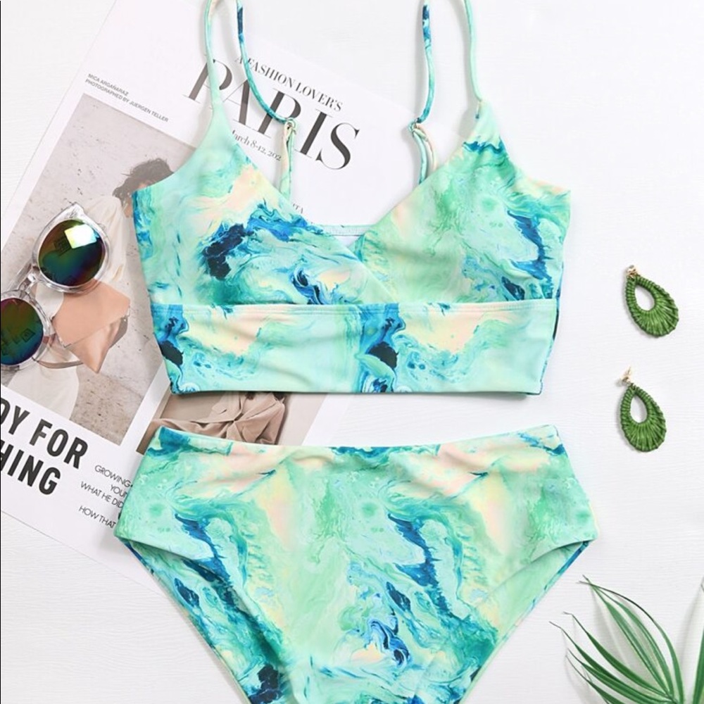 Oil Painting High Waisted Bikini Swimsuit